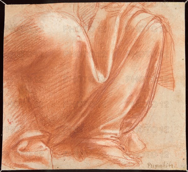 A Drapery Study for the Knees of a Seated Allegorical Figure of Charity (recto)..., 1520/30. Creator: Giovanni Antonio Sogliani.