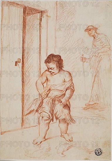 Study of Two Figures (recto); Fragmentary Copy (verso), 1710/15. Creators: Giuseppe Maria Crespi, Pieter de Jode.