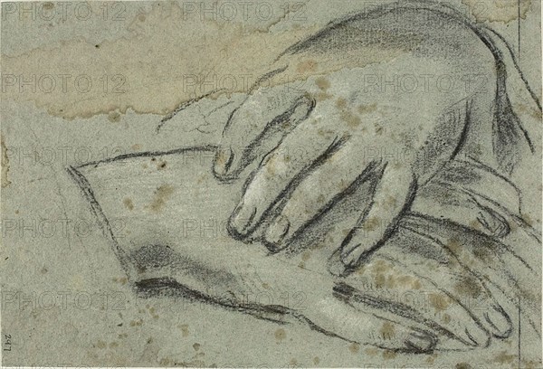 Crossed Hands (recto); Right Foot, Partially Covered by Drapery (verso), 1625/29 (r); c1620 (v). Creator: Jacopo Cavedone.