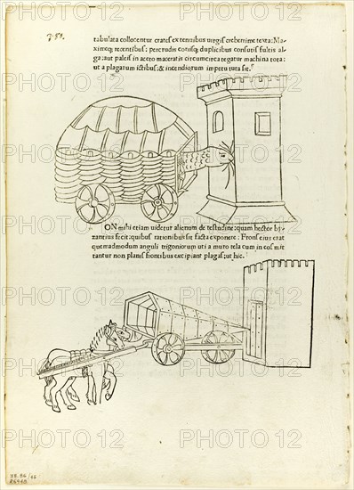 Battering Rams from De re militari (Concerning Military Matters)..., 1472, portfolio assembled 1929. Creators: Matteo di Andrea de Pasti, Johannes Nicolai de Verona, Robert Valturio, Wilhelm Ludwig Schreiber.