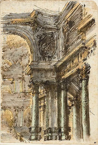 Architectural Fantasy (recto); Architectural Details (verso), n.d. Creator: Mauro Antonio Tesi.