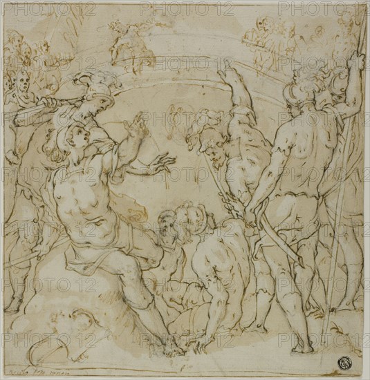 Study for the Duel between Heraclius and Khosrau (r); Sketches of Seated Figure (v), 1582. Creator: Niccolo Circignani.