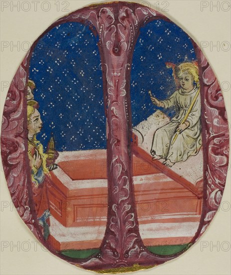 Two Marys Discover the Empty Tomb in a Historiated Initial "M", 1475/99. Creator: Unknown.