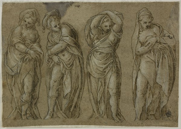 Four Standing Draped Female Figures, n.d. Creator: Paolo Farinati.