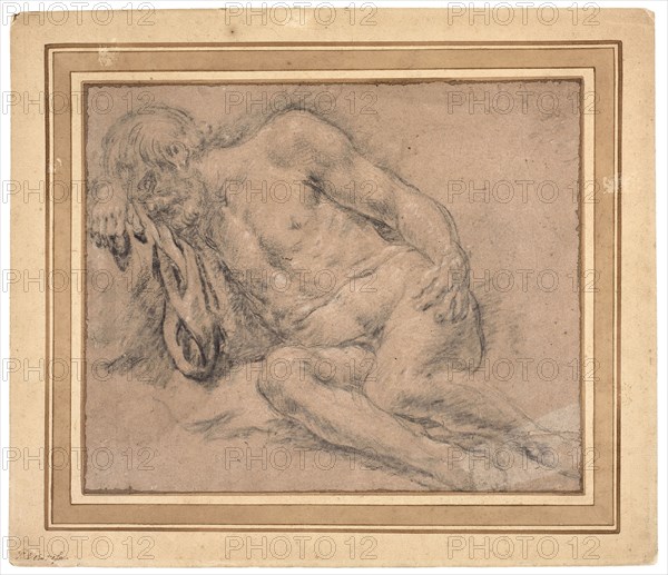 Sleeping Male Nude, perhaps for the Drunkenness of Noah, c.1550. Creator: Paris Bordone.