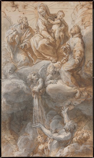 The Virgin and Saint Joseph with Saint Anthony of Padua Seated in the Heavens..., 1690/1710. Creator: Pietro da Pietri.