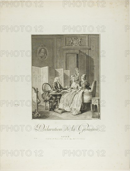 Announcement of Pregnancy, from Monument du Costume Physique et Moral de la fin..., 1776. Creators: Pietro Antonio Martini, Laurent-François Prault.