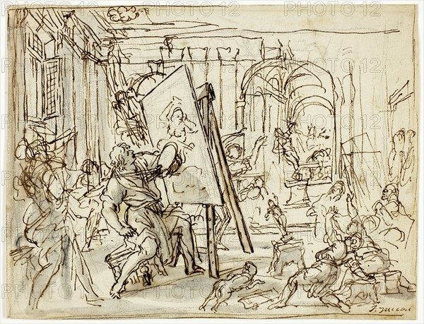 Earthquake in an Artist's Studio, c.1660. Creator: Pietro da Cortona.