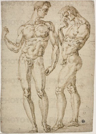 Two Standing Male Nudes, 1548/50. Creator: School of Baccio Bandinelli Italian, 1493-1560.