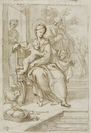 Holy Family with Saint Anne and Infant Saint John the Baptist, n.d. Creator: School of Domenico Piola Italian, 1627-1703.
