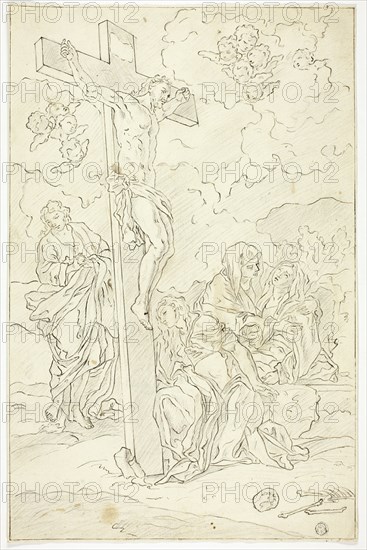 Crucifixion with Saint John the Evangelist, the Virgin and Two Maries, n.d. Creator: School of Francesco Solimena Italian, 1657-1747.