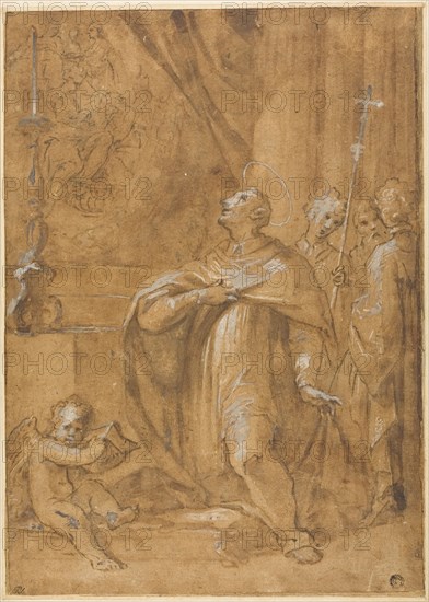 San Carlo Borromeo Adoring an Image of the Birth of the Virgin, 1684/87. Creator: Sigismondo Caula.