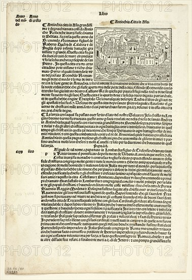 View of Antioch from Supplementum Chronicarum, Plate 50 from Woodcuts from Books...1929. Creators: Unknown, Bernardinus Rizus, Giacomo Filippo Foresti da Bergamo, Wilhelm Ludwig Schreiber.