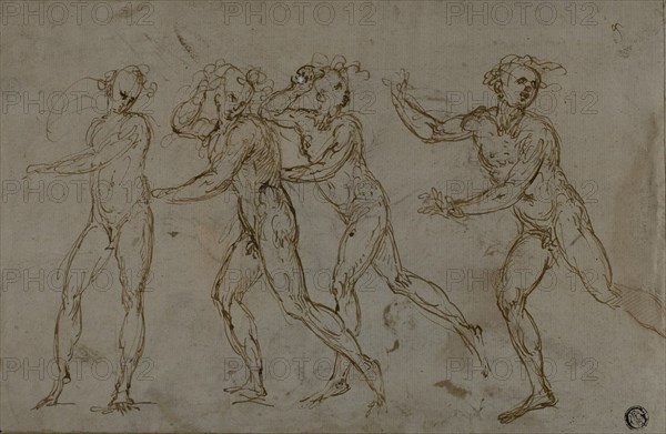 Four Running Male Nudes (recto); Holy Family with the Infant John the Baptist (verso), n.d. Creator: Unknown.