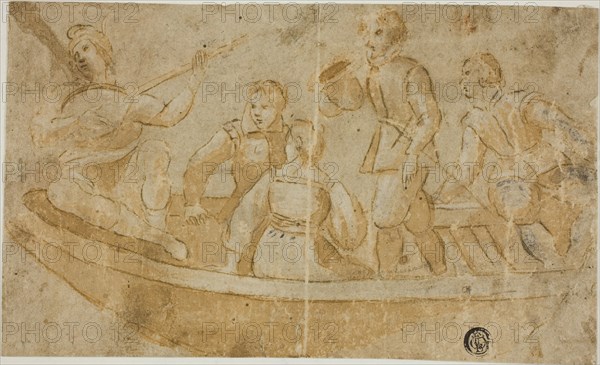 Three Men, Woman and Luteplayer in Boat, n.d. Creator: Unknown.
