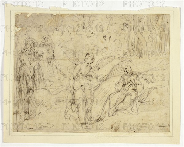 Angel Appearing to Saint Francis of Assisi, with Saint John the Baptist in the...(recto)..., n.d. Creator: Unknown.