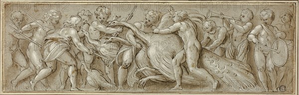 Putti with Peacocks and Musical Instruments, n.d. Creator: Workshop of Lattanzio Gambara Italian, c. 1530-157.