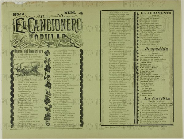 El cancionero popular, hoja num. 4 (The Popular Songbook, Sheet No. 4), n.d. Creator: Manuel Manilla.