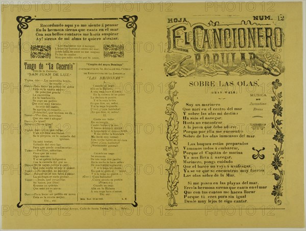 El cancionero popular, hoja num. 12 (The Popular Songbook, Sheet No. 12), n.d. Creator: Unknown.