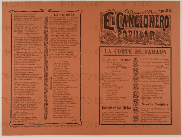 El cancionero popular, num. 20 (The Popular Songbook, no. 20), n.d. Creator: Unknown.