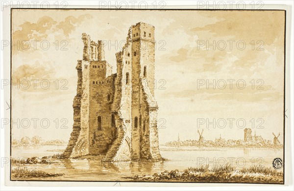 Ruins of the Merwede Manor seen from the Front with Dordrecht in the Background, n.d. Creator: Abraham Rademaker.