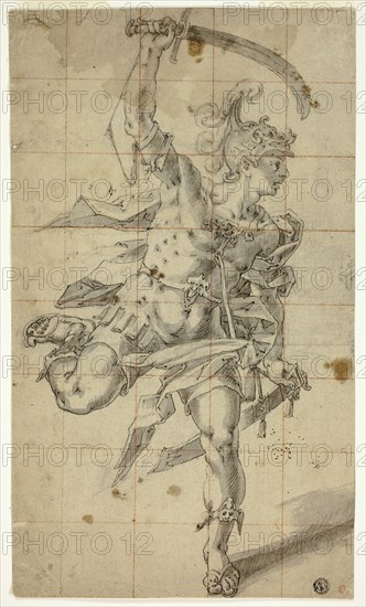 Male Warrior Running with Drawn Sword, c.1600. Creator: Hubert Gerhard.