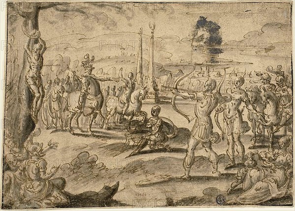 Shooting at Father's Corpse, 1584. Creator: Maerten van Heemskerck.