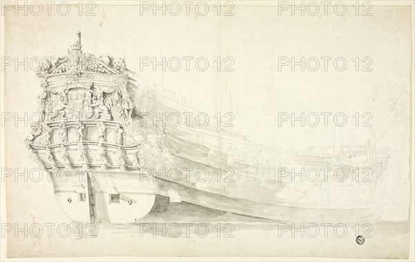 Dutch Ship with Ornamental Prow Seen from Starboard Quarter, n.d. Creator: Willem van de Velde I.