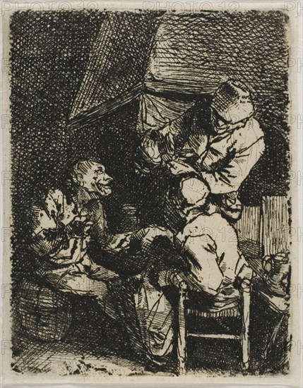 Three Peasants by a Fireplace, n.d. Creator: Cornelis Bega.