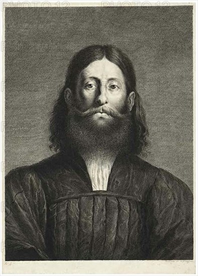 Portrait of a Bearded Man (so-called portrait of Giorgione), from Cabinet Reynst..., 1655/58. Creator: Cornelis van Dalen II.