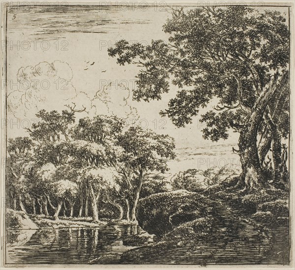 Three Large Trees on a Hill, plate five from Set of Landscapes, 1640/51. Creator: Herman Naijwincx.