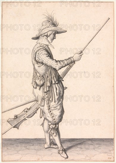 A Soldier Loading a Musket, "Ramme in Your Pouder", 1596/98. Creator: Jacques de Gheyn II.