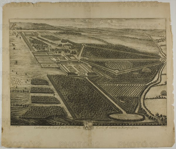 Cashiobury, plate 28 from Britannia Illustrata, published 1707. Creator: Johannes Kip.