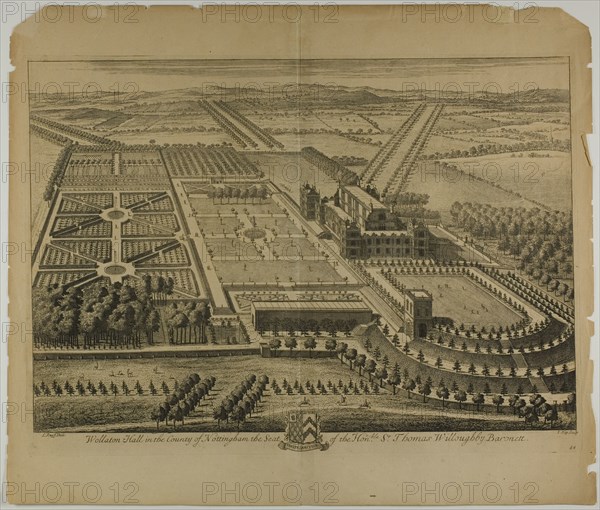 Wollaton Hall in the County of Nottingham, plate 68 from Britannia Illustrata, published 1707. Creator: Johannes Kip.