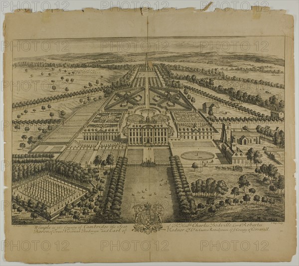 Wimple in the County of Cambridge, plate 32 from Britannia Illustrata, published 1707. Creator: Johannes Kip.