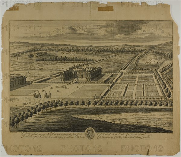 Althrop in the County of Northampton, plate 27 from Britannia Illustrata, published 1707. Creator: Johannes Kip.