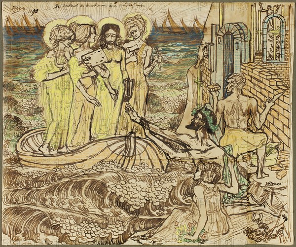 The Arrival of the Muses of Art at Architecture, 1890. Creator: Jan Toorop.