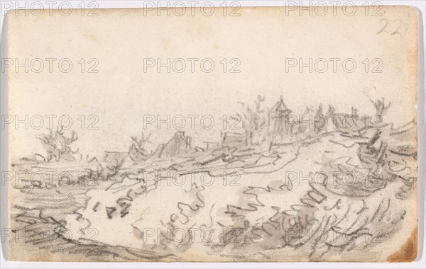 Village on Sunny Hillside, 1650-51. Creator: Jan van Goyen.