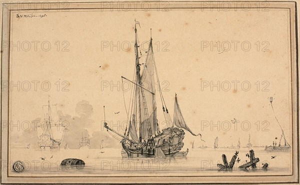 Harbor Scene with Ships at Rest and Piling, 1698. Creator: Sieuwert van der Meulen.