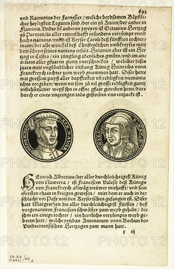 Medallion Portraits of Henry and Margaret of Navarre (recto) and Portraits of...1937. Creators: Hans Rudolf Manuel Deutsch, Max Geisberg.