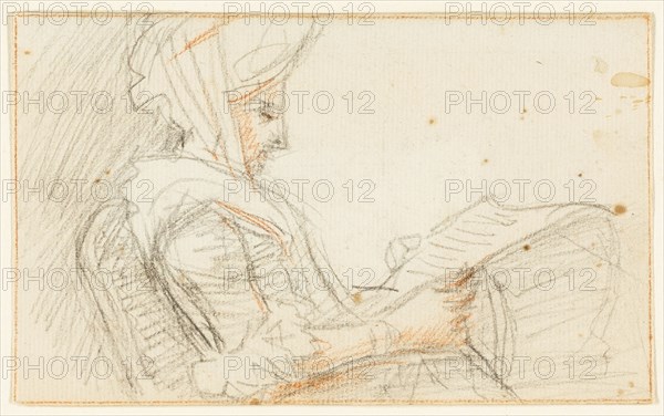 Right Profile of Seated Woman Reading, n.d. Creator: William Hoare.