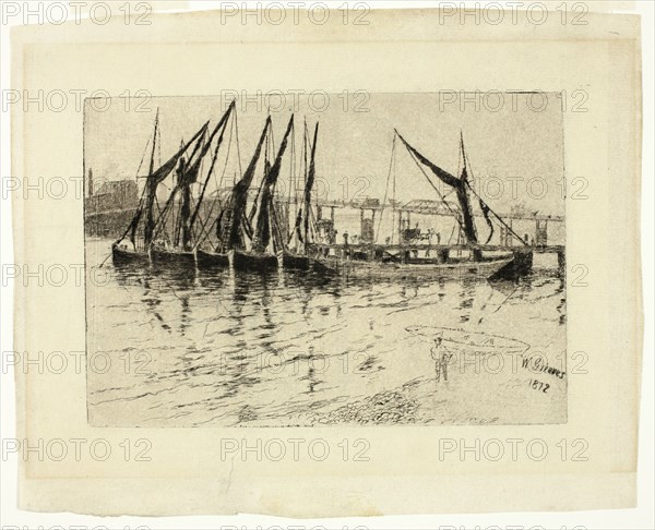 Coal Barges Unloading (recto); Sketch of a Building (verso), 1872 (recto); n.d. (verso). Creator: Walter Greaves.