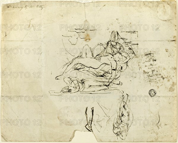 Sketches of Reclining Female Nude and Amorous Couple, n.d. Creator: William Etty.