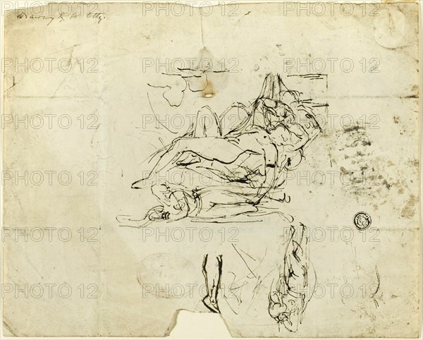 Sketches of Reclining Female Nude and Amorous Couple, n.d. Creator: William Etty.