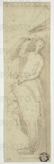 Female Figure Pulling Aside Curtain, n.d. Creator: William Etty.