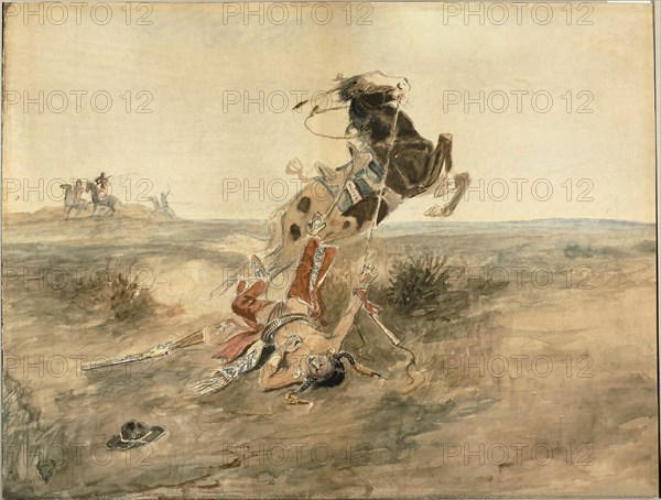 Fallen Indian Warrior, c.1886. Creator: Charles Marion Russell.