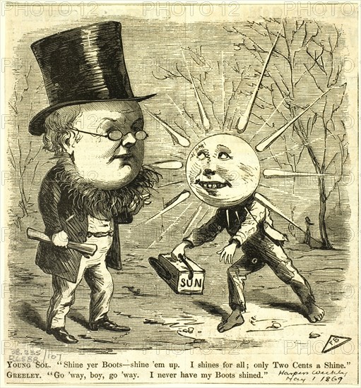 Young Sol and Greely, from Harper's Weekly, published May 1, 1869. Creator: Frank Beard.