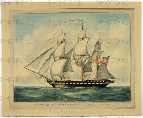 A View of the Constitution off Boston, 1814. Creator: Isiah Whyte.