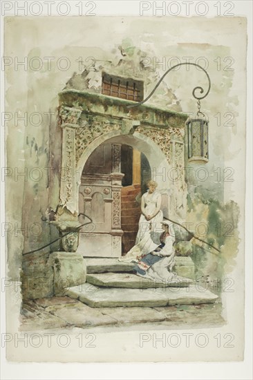 Two Women in a Doorway, 1882. Creator: Lawrence Carmichael Earle.