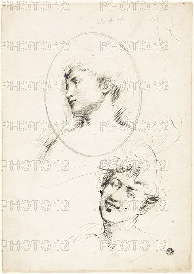 Two Female Heads, n.d. Creator: William Merritt Chase.